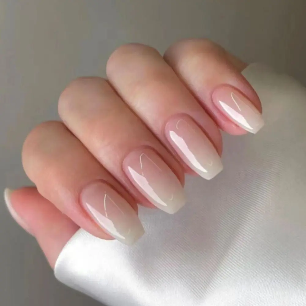 Long Ballerina False Nails Fashion Glitter Pink French Nail Tips Full Cover Aurora Press on Nails for DIY