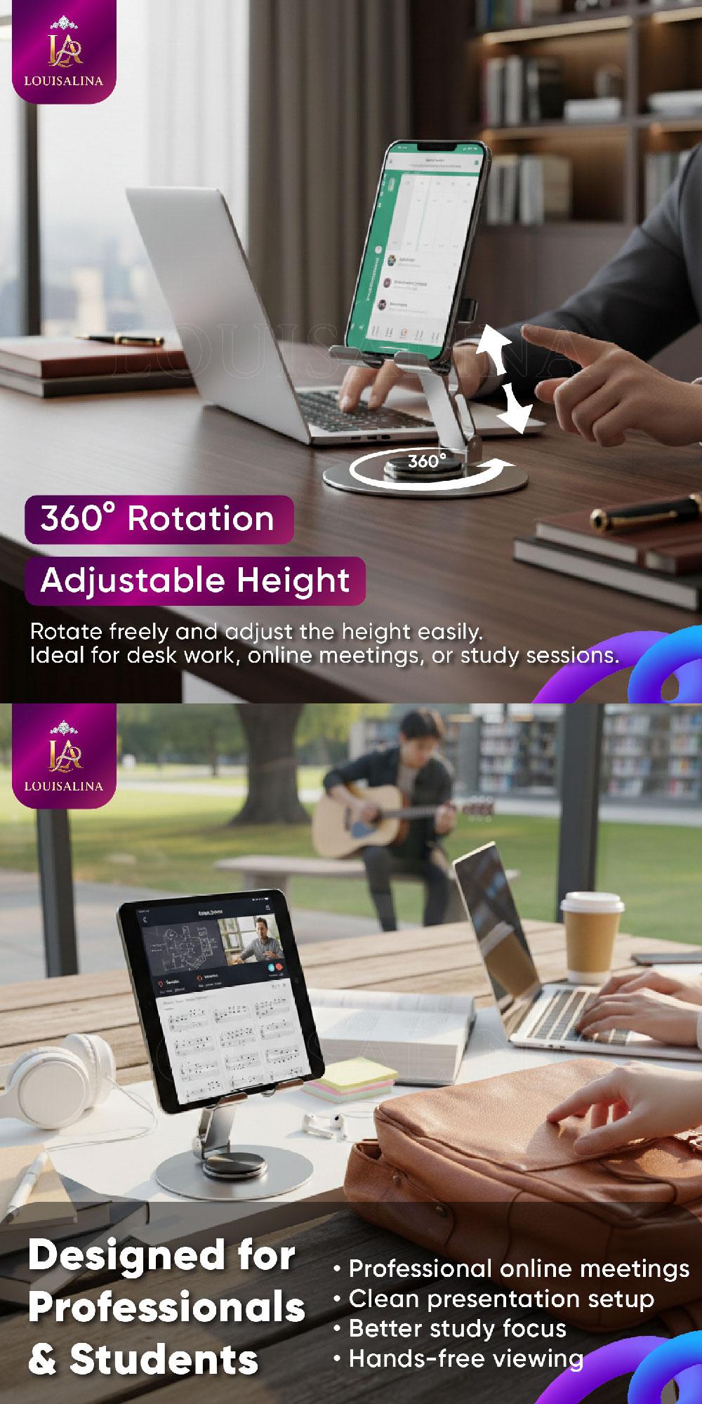 LOUISALINA Stand Dudukan HP Portable HP Lipat Phone Stand Holder dari Metal Kokoh Bisa Lipat dan Putar 360° Kuat BSH10D LOUISALINA Stand Dudukan HP Portable HP Lipat Phone Stand Holder dari Metal Kokoh Bisa Lipat dan Putar 360° Kuat BSH10D