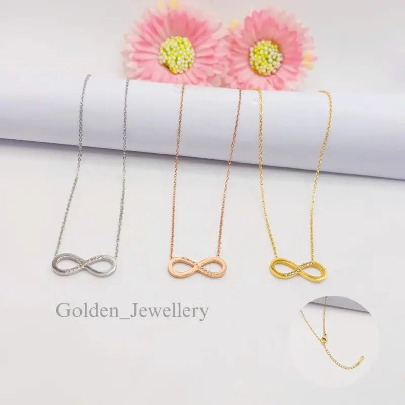 Kalung infinity permata Zircon Titanium anti karat & anti luntur