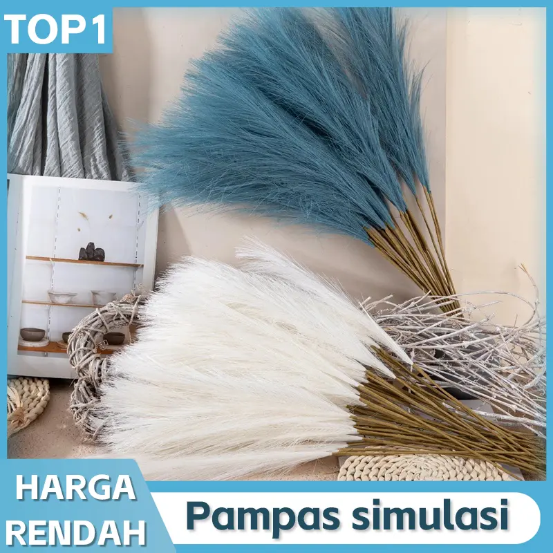 Dekorasi buluh sintetis tinggi 56 cm, hiasan tanaman palsu buluh dengan motif buluh bulu palsu Bunga bunga  kering  dikamar faux  flowers Rotan bunga  plastik bunga  palsu bunga  sudut  ruang  tamu 0