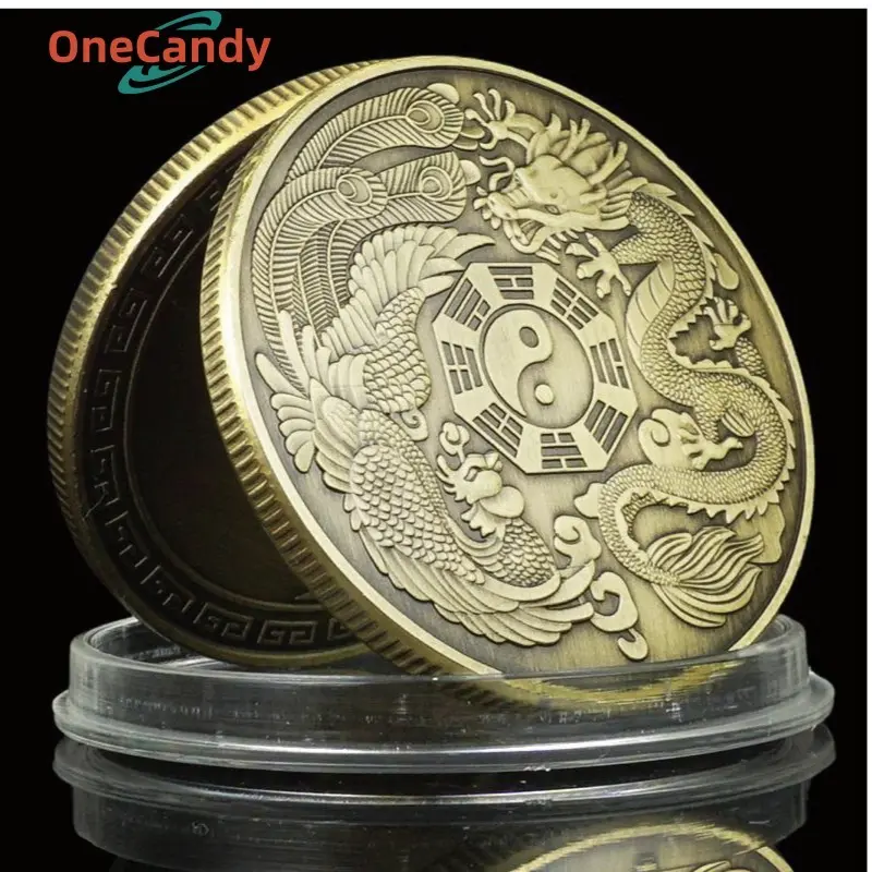 Dragon Dan Phoenix Kemakmuran Yang Dibawa Lucky Coin China Koin Kuno Naga Phoenix Tai Chi Koin Feng Shui