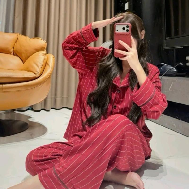 sét bộ pyjama ,dài vét sọc , chất đũi mềm mát CHAT1 D01