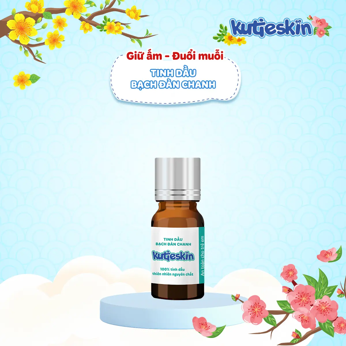 Tinh dầu bạch đàn chanh Kutieskin 5ml: Đuổi muỗi tránh xa, giữ ấm cơ thể an toàn cho bé