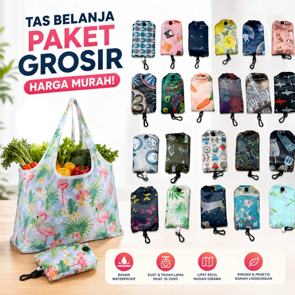 PAKET GROSIR TAS BELANJA LIPAT MURAH TOTEBAG WATERPROOF SEBAGUNA