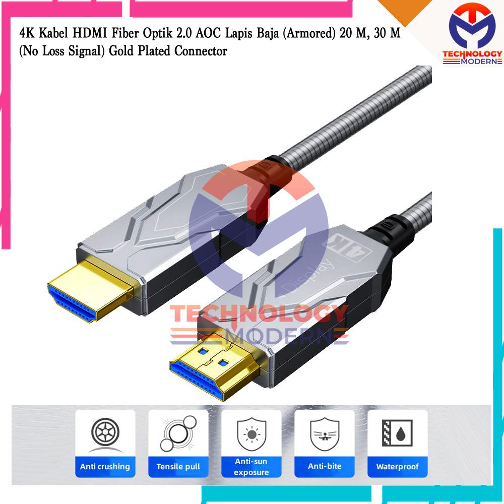 4K Kabel HDMI Fiber Optik 2.0 AOC Lapis Baja (Armored) 30 M (No Loss Signal) Gold Plated Connector