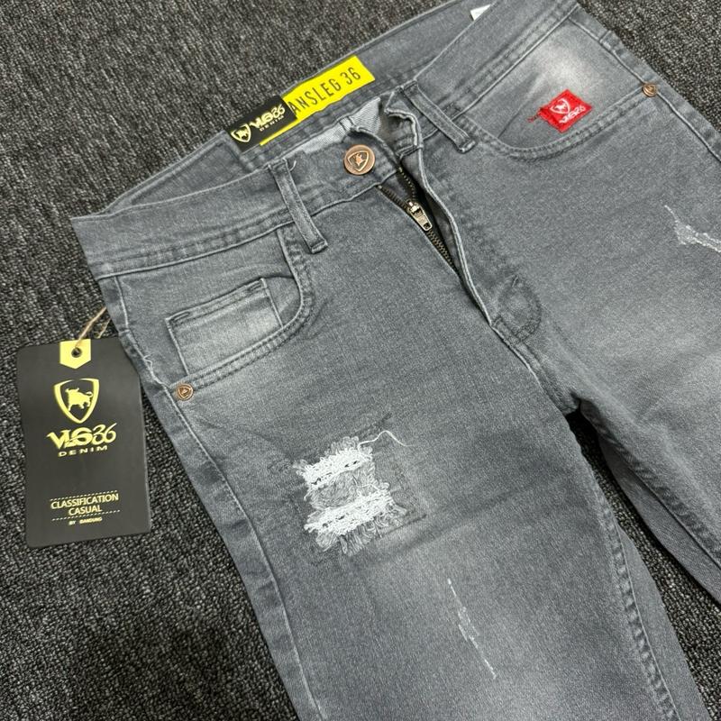 27-33 CELANA JEANS PANJANG ABU SOBEK PAHA BLACK VIPER   Melar Slim Fit Skinny Stretch Denim Lembut Pria Tebal 2