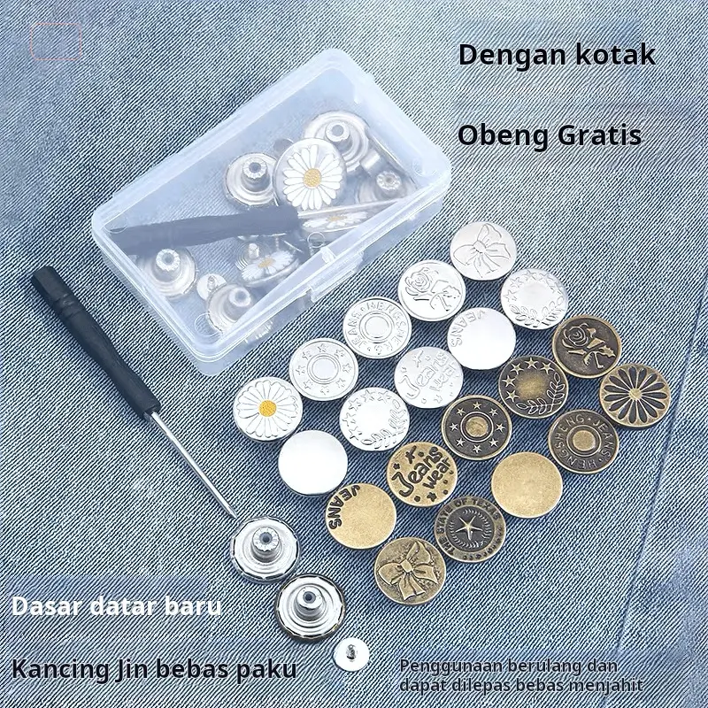 [Sepuluh tombol dilengkapi dengan obeng dan kotak]Kancing celana jeans wanita pengencang bebas paku bebas lubang celana khusus yang dapat disesuaikan mengubah ukuran pinggang celana ukuran pinggang kancing dewi 0
