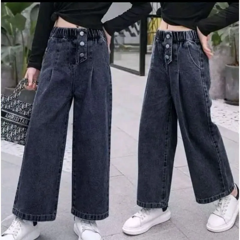 Celana Jeans Kids Denim Palazzo Fashion Kulot Anak Perempuan Remaja Cargo Usia 7-13 Tahun 8