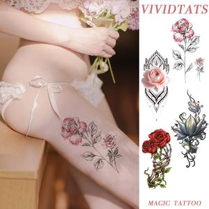 VIVIDTATS French Rose Temporary Tattoo for Women Elegant Floral Body Art Waterproof Long Lasting Easy Apply Ink Sticker for Thigh & Arm Magic Tattoo tattoo  tape temporary  tattoo  waterproof colored magic  tattoo
