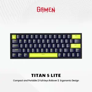 GAMEN Titan 5 Lite Keyboard Kabel  Gaming  Computer Mechanical 60% Layout Unpluggable Original - Garansi 1 Tahun