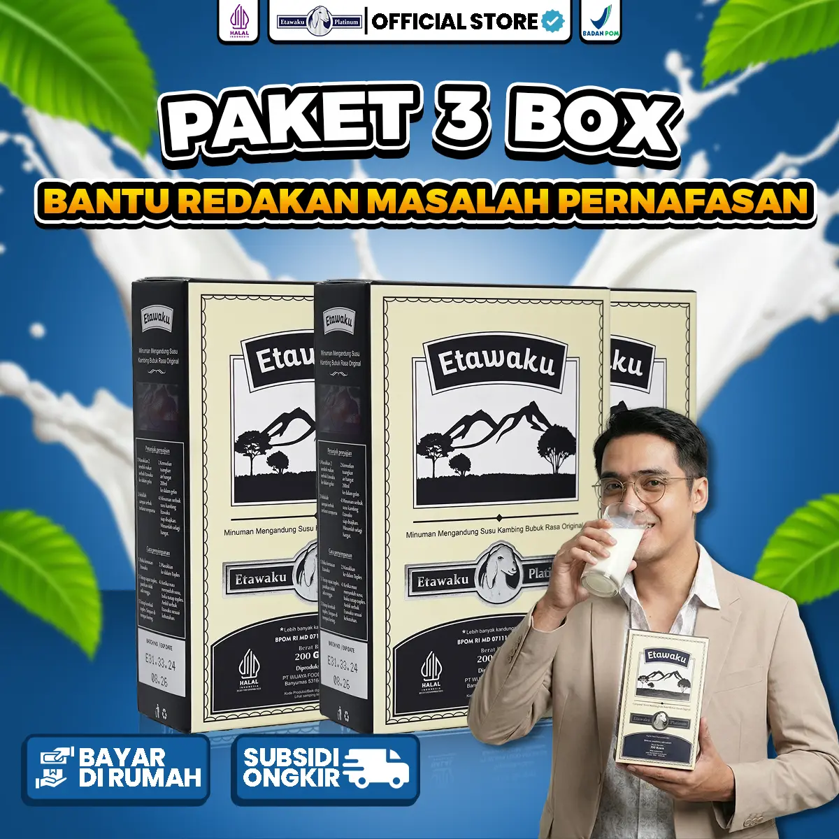 3 BOX ETAWAKU PLATINUM REGULER I KEMASAN 200 GRAM I SUSU ETAWA ASLI I AKUN RESMI ETAWAKU PLATINUM I MINUMAN BUBUK DARI BAHAN ALAMI