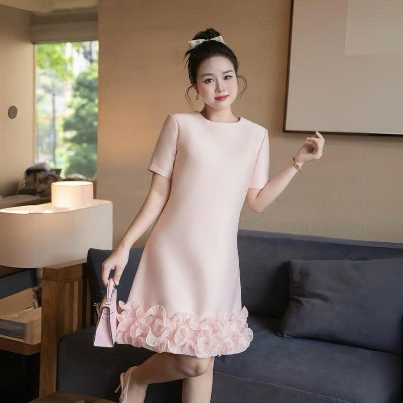 Đầm Suông ELLY - MOLY chất liệu Tafta cao cấp, Form suông phối hoa bèo, tôn dáng, che khuyết điểm, sang trọng