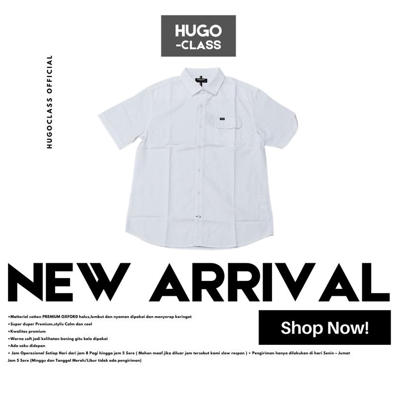 Baju Kemeja HUGOCLASS Casual 6 Warna Polos Kerah - Lengan Pendek 100% COTTON Distro Katun Pria Cowok Atasan Kerja Nyaman Soft Lembut Muda Formal Muslim Dewasa Merah Pendek Hem Hitam Keren 5