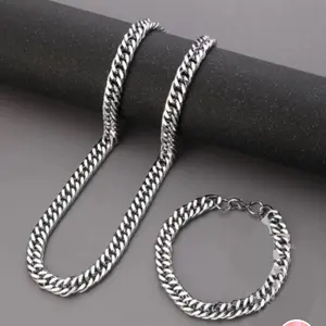 [COD] ￼SATU SET GELANG DAN KALUNG RANTAI JALIN PRIA DAN WANITA ANTIKARAT DAN ANTI PUDAR Kulit Silver