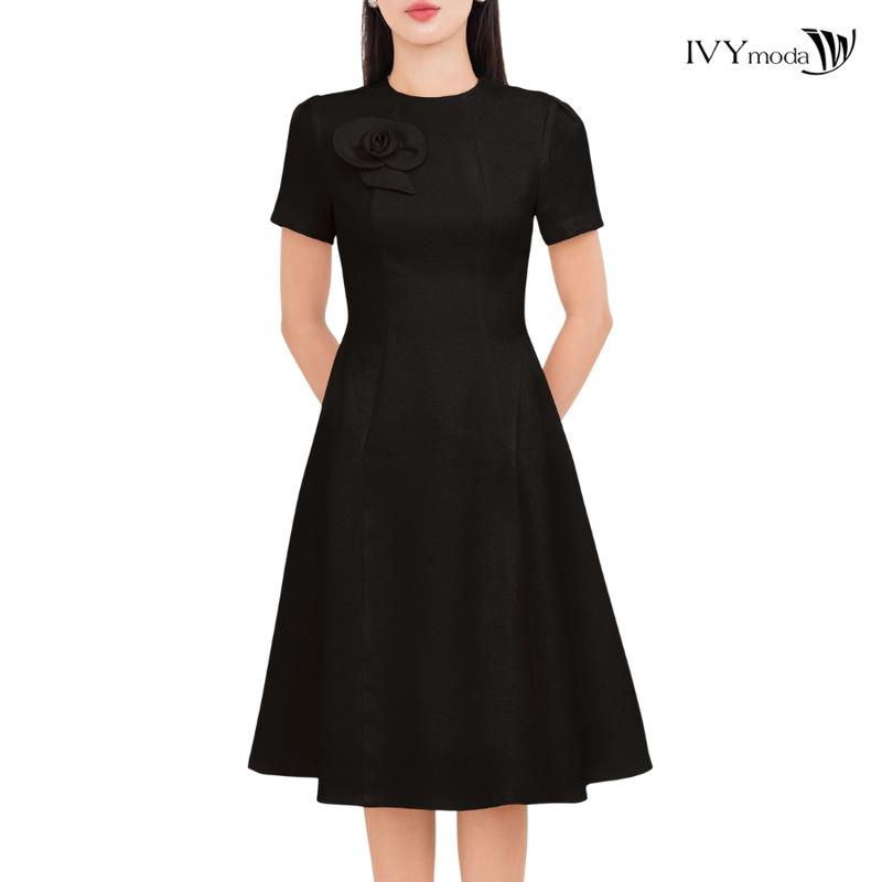 Flower Accent Dress - Đầm xòe Oganza, Đầm công sở dự tiệc nữ IVY moda MS 48T0245