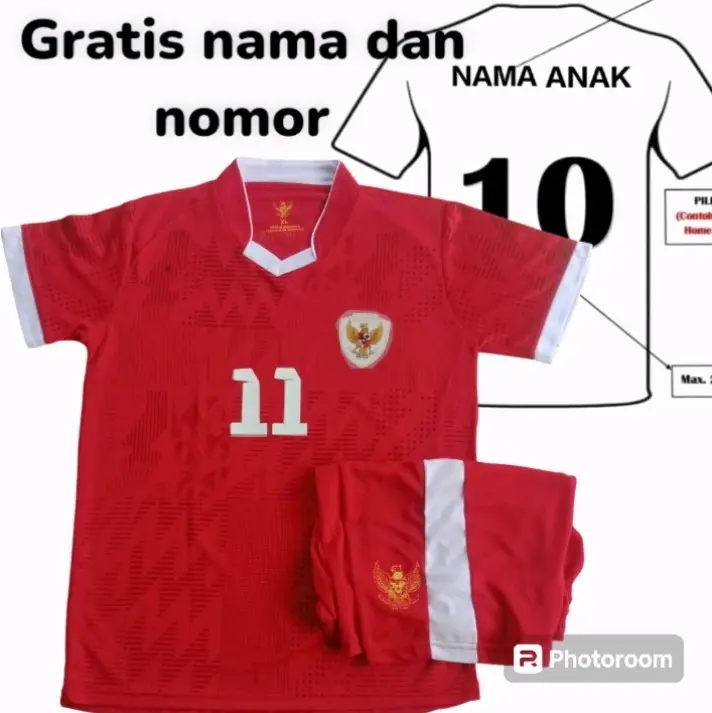 kaos bola garuda anak2 gratis sablon nama dan nomor Outdoor cuci kering xl  Celana Sport Baju putih XL