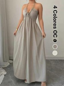 Vestido línea A para mujer con tirantes ajustables, detalle elegante con cordones para el verano, moda casual elegante para mujeres