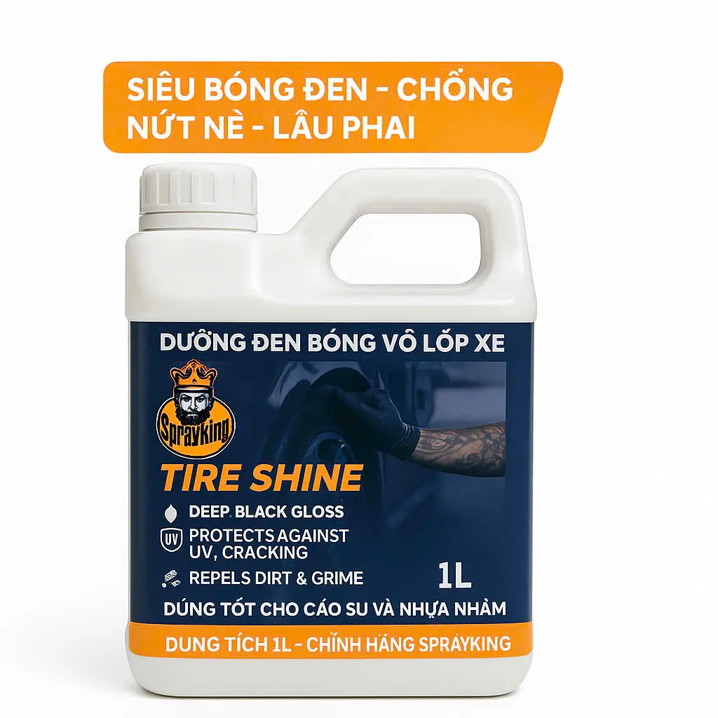 SprayKing Dung Dịch Đánh Bóng Vỏ Xe Tire Shine Siêu Bóng Đen Bền 1L Chống Nứt Lốp Bảo Vệ UV An Toàn Cao Su & Kim Loại Siêu Đen Bóng Chống Nứt Nẻ Lâu Phai