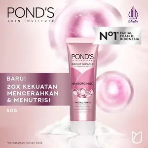 Pond's Bright Miracle Ultimate Clarity Niasorcinol Facial Foam Cuci Muka 50gr 20x Kekuatan Mencerahkan & Menutrisi Kulit