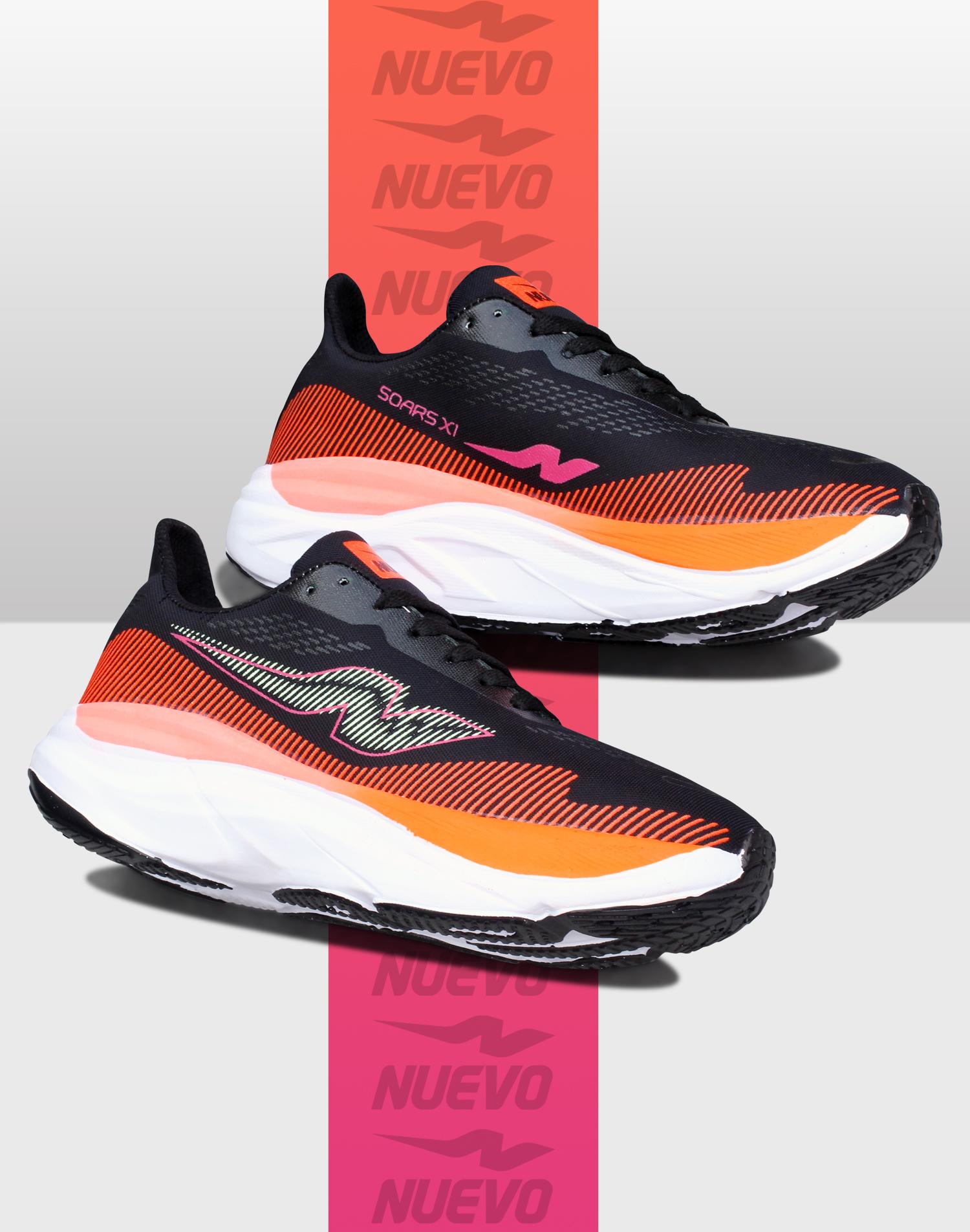 NUEVO - Sepatu Lari Nuevo Soars XI Hitam Oren Olahraga Running Sneakers Sport Jogging Cowok Ringan Outdoor