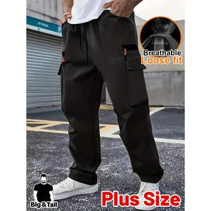 Pantalones cargo casuales sueltos de talla grande para hombre hechos de tela ligera y transpirable, equipado con cintura elástica con cordón y bolsillos con cremallera falsa, perfectos para el ocio.  Diario, correr y ocasiones deportivas