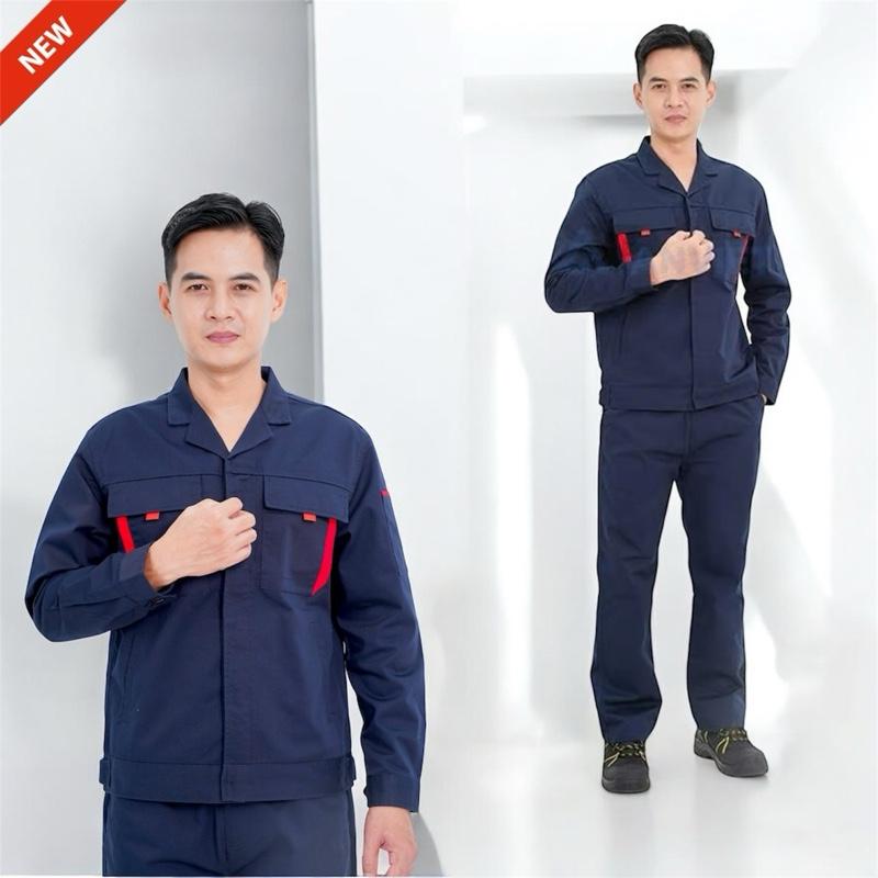 Bộ quần áo bảo hộ lao động nam,Màu tím than đậm, Vải kaki liên doanh 65/35,dày dặn,thấm hút tốt.