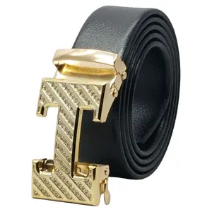 Ikat Pinggang Pria Sabuk Model Rell Otomatis Gesper Kulit PU Kepala Hurup H mutiara