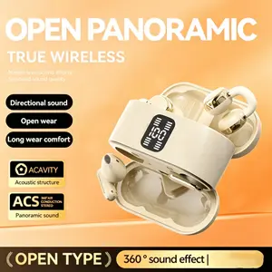 Q16 Headset Pasangan 2-in-1, Earphone Clip & In-Ear TWS, Earbuds Bluetooth 5.4, Headphone Open Wear dengan Layar Digital