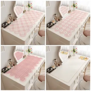 Taplak Meja Rias Motif Pink Kotak & Karakter Lucu Anti Air PVC Fleksibel untuk Dekorasi Meja Makeup dan Anak Bisa Custom Ukuran