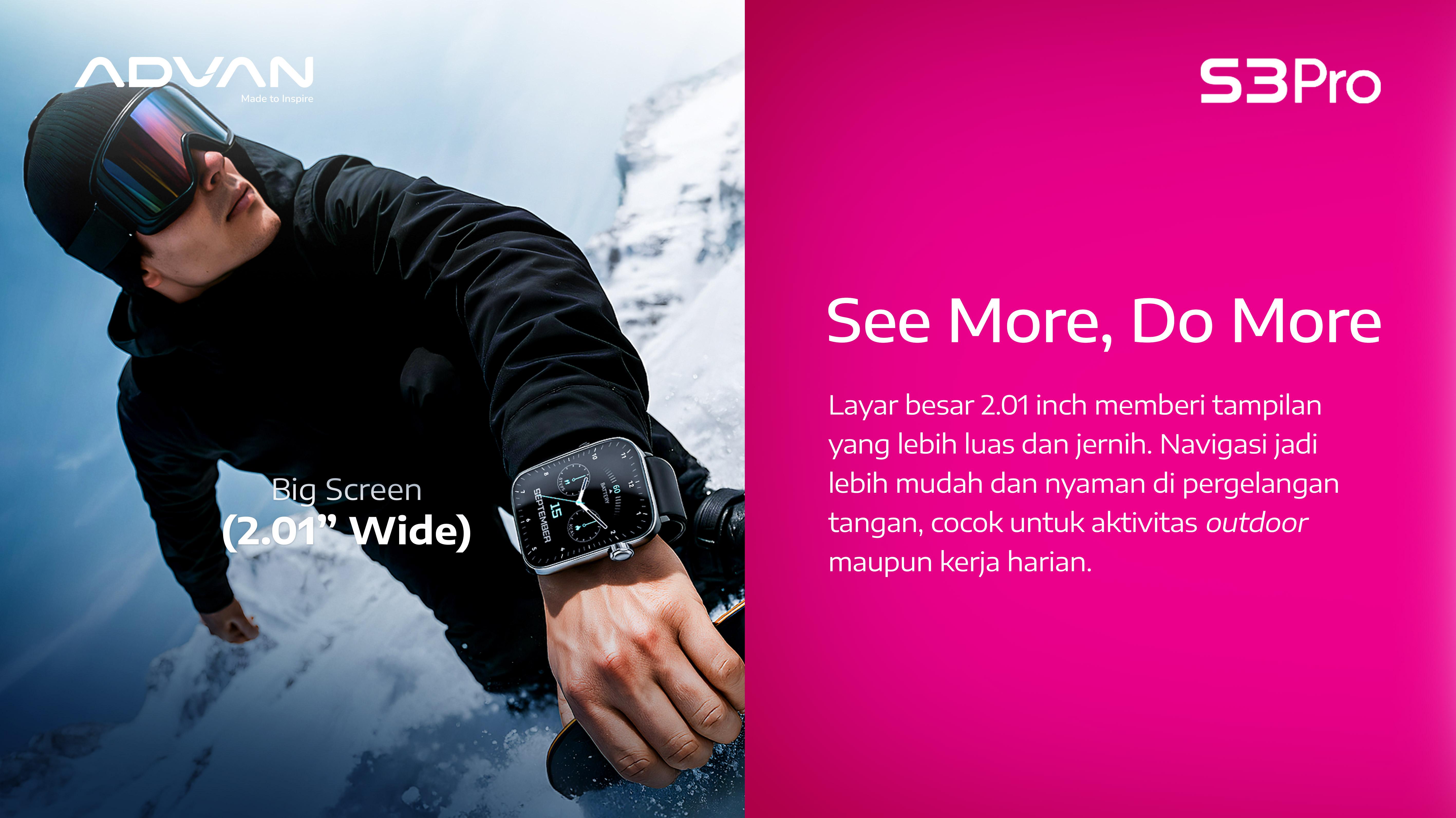 ADVAN Smartwatch S3 Pro 2.01” Metal Body 100+ Sports Modes Smart AI Assistant Wireless Bluetooth Call 5ATM Waterproof Support Strava One Click Health ADVAN Smartwatch S3 Pro 2.01” Metal Body 100+ Sports Modes Smart AI Assistant Wireless Bluetooth Call 5ATM Waterproof Support Strava One Click Health