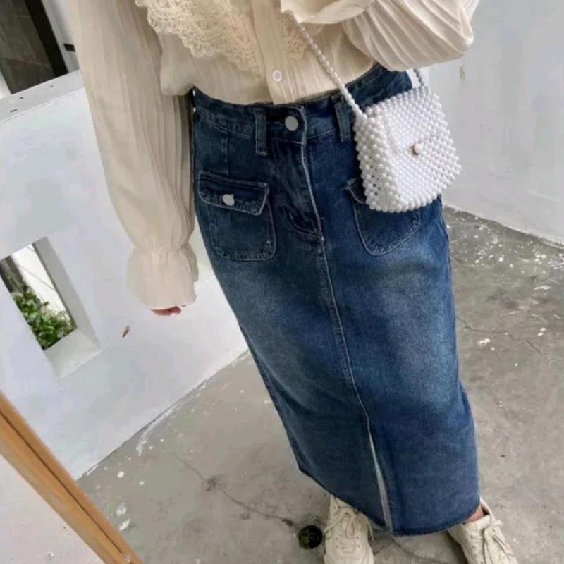 NFK-Rok Jeans Highwais Belah Depan Saku Depan Terbaru Korean Style Panjang 6