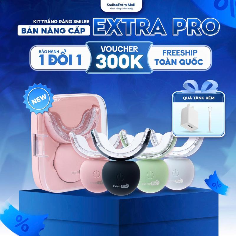 VOUCHER ĐỘC QUYỀN Bộ Kit Hỗ Trợ Làm Trắng Răng Smilee Extra Pro Phiên bản cải tiến - Bảo hành 12 tháng + CỦ SẠC + THANH CẠO LƯỠI