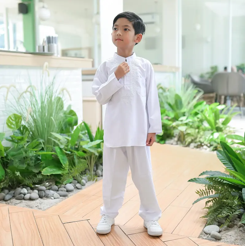Setelan Baju Koko Anak Putih Bersih lengan panjang Bahan Katun Micro Premium Muslim 4