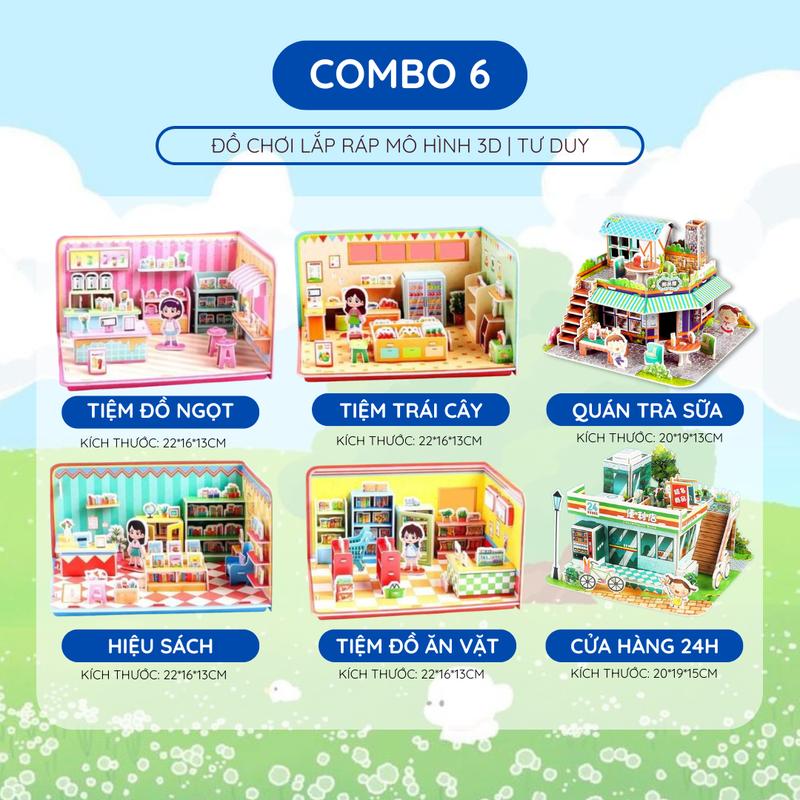 ( SIZE LỚN )Combo 6 Mô Hình Lắp Ráp: 2 Cửa Hàng + 4 Cửa Hàng Chồng Tầng - Đồ chơi thông minh lắp ráp mô hình 3D Bộ Lắp Ráp Tháo Lắp