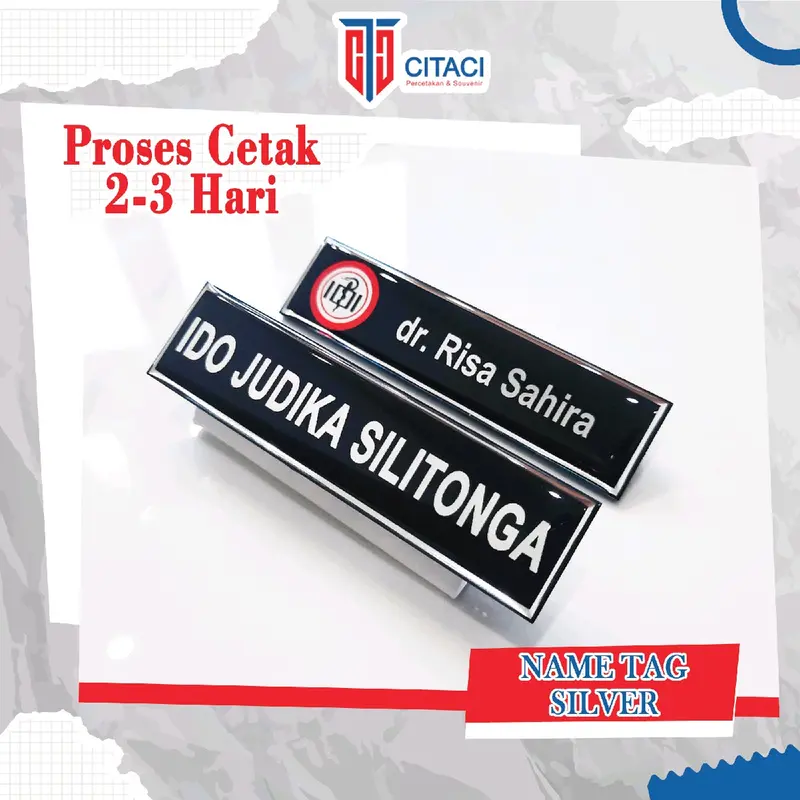 PAPAN NAMA SILVER, PIN NAMA, NAMA DADA, BED NAMA, NAME TAG, RESIN 0