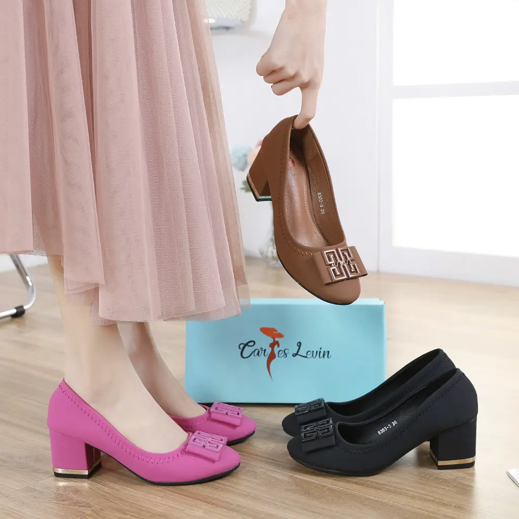 RESTOCK [CARLESLEVIN] CL#8303-3 Sepatu Kerja Wanita Hak Chunky Import Nyaman Dipakai