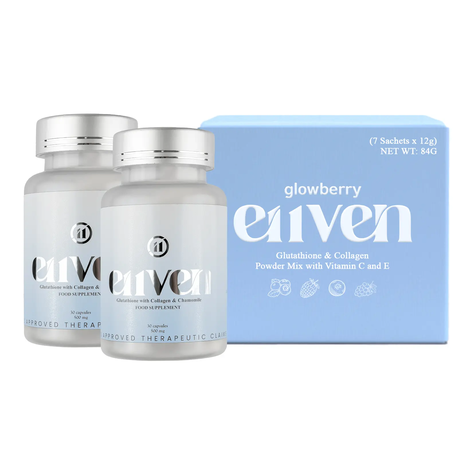 2 Bottles E11VEN Glutathione with FREE 1 Box Glowberry