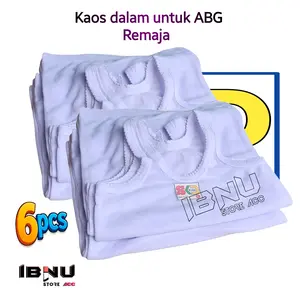 Kaos Dalam Anak Remaja ABG 6pcs Bahan Katun Stretch Nyaman Adem Fashion Terbaik Desain Polos Putih Ukuran 4L & 5L Singlet Jumbo
