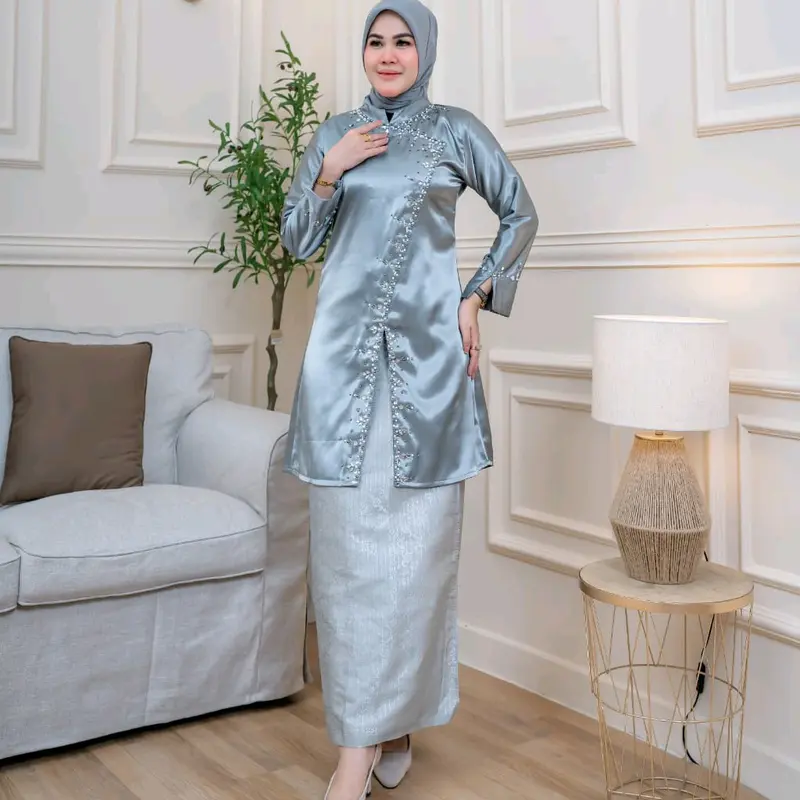 SETELAN TUNIK KAMARI PAYET MUTIARA PESTA WISUDA Formal Lembut Muslim 5