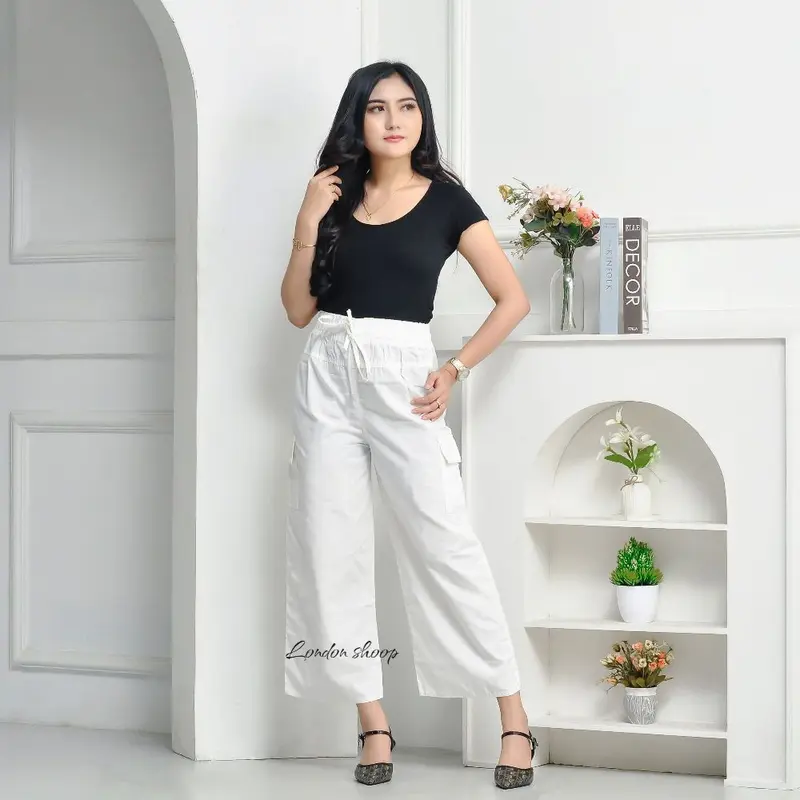 CELANA KULOT WANITA CARGO DEWASA SETANDAR BAHAN SEMI JEANS BB 40-55KG PANJANG 90CM PINGGANG FULL KARET 0