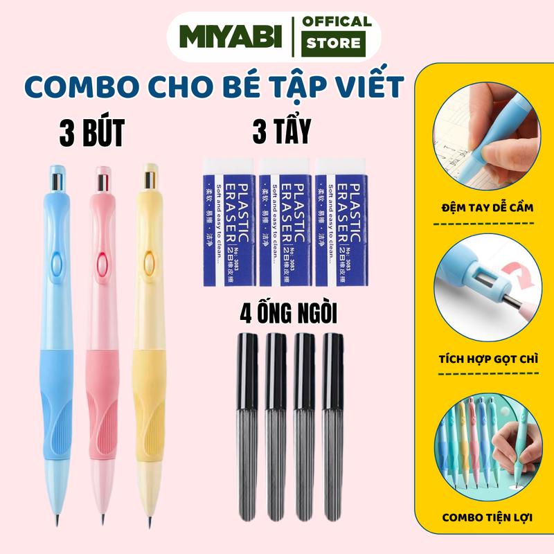 Combo 3 bút chì cá heo 4 hộp ngòi 3 tẩy cho bé tập viết đúng tư thế bút chì cho bé lớp 1 định vị tay cầm - MIYABI STORE