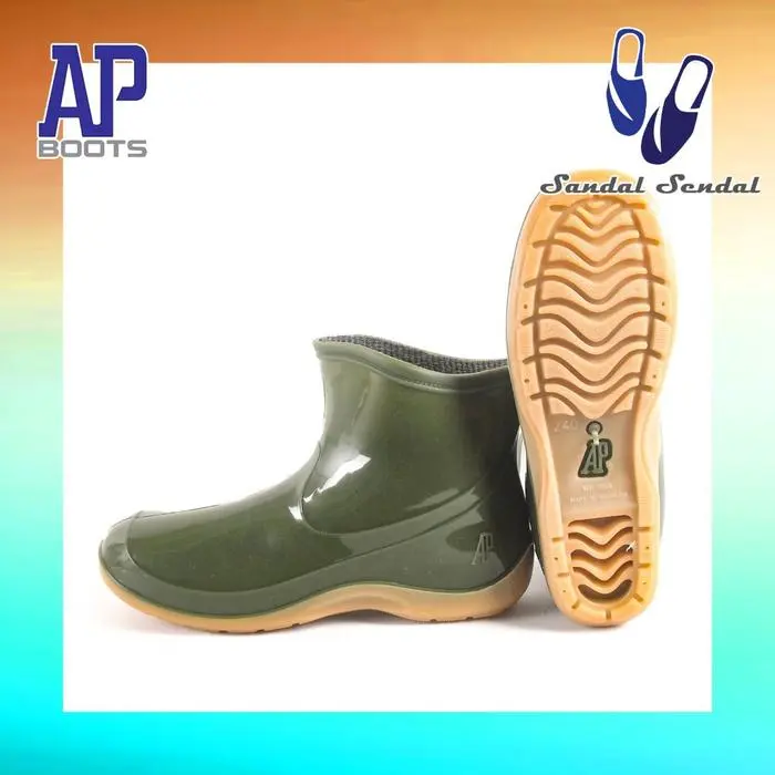 NEW!!! Sepatu Boot Pendek AP 2005 Hijau Glossy AP Boots Fashion Wanita Karet Anti Slip dan Air Lokal Perkebunan Shoes