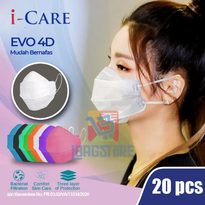 Masker 4D Kf94 EVO PLUSmed 3PLY - Warna Cerah, Desain Convex yang Nyaman, Perlindungan Efektif, Paket Isi 20, Teknologi Canggih, Kualitas Premium, Sertifikasi Kemenkes - Lindungi Diri dengan Gaya! 1