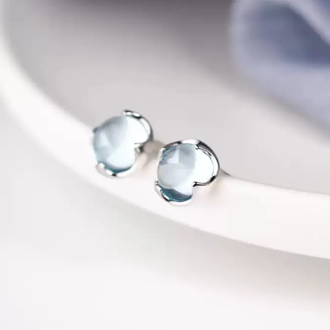 Anting-anting Batu Permata Topaz, Perak Tulen, Untuk Wanita, Reka Bentuk Niche, Kristal Biru, Mudah dan Halus, OGDA