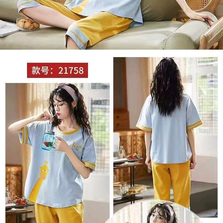 stelan 7/8 kaos katun import wanita Piyama 3