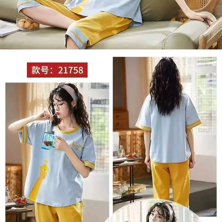 stelan 7/8 kaos katun import wanita Piyama 3