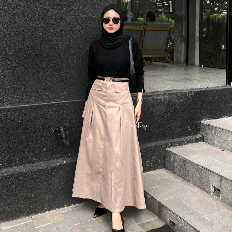 Cantiqu - Alice Skirt Katun Twill Rok Wanita Mayung Panjang Kancing ...