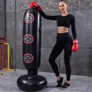 Tiang Samsak Tinju Bela Diri/Tiang Sasaran Berdiri/Balon Samsak Tinju Vertical Punching Bag Inflatable 1.6M - Hitam 1.6m A Boxing