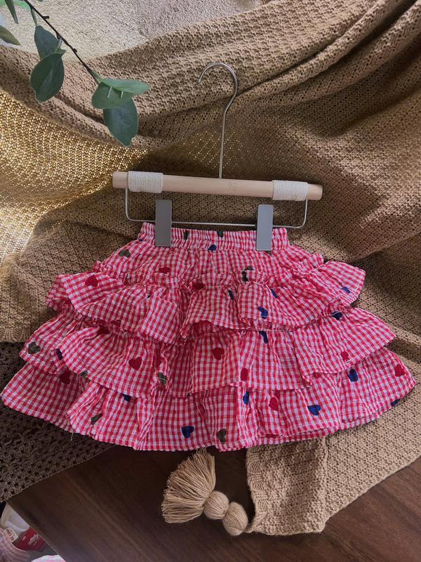 Chân Váy Lẻ 3 Tầng Caro 2 Màu Tim Màu Viền Bèo 83X Dành Cho Bé Gái