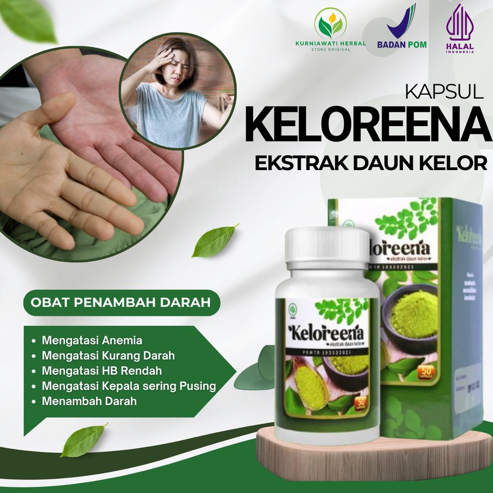 Penambah Darah Rendah, Penyakit Anemia, Darah Rendah, Kurang Darah, Kepala Sering Pusing, Kliyengan, Menaikan Darah Rendah Herbal Keloreena Ekstrak Daun Kelor Original - 50 KAPSUL
